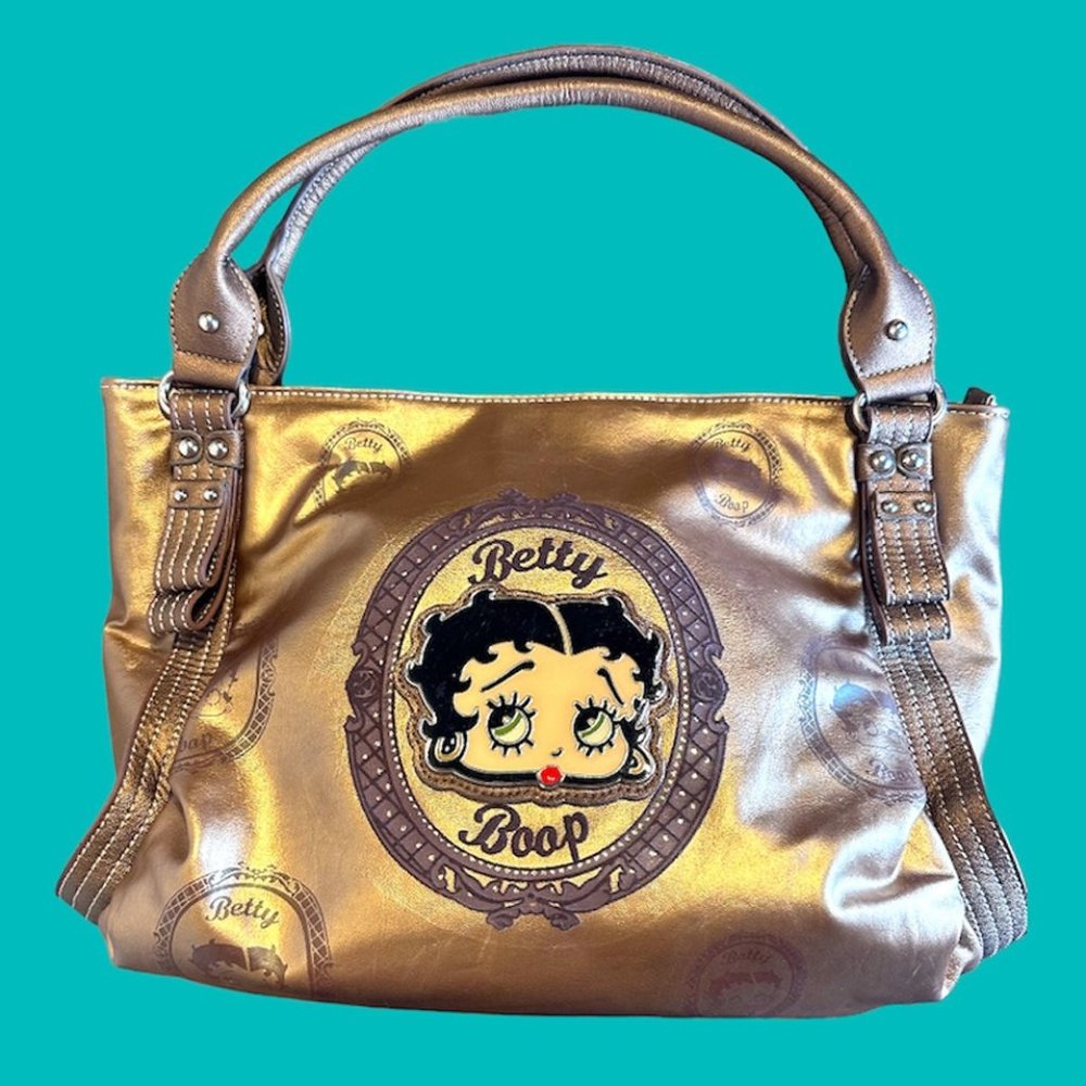 RARE Betty Boop Metallic Gold Large Purse with Zippers